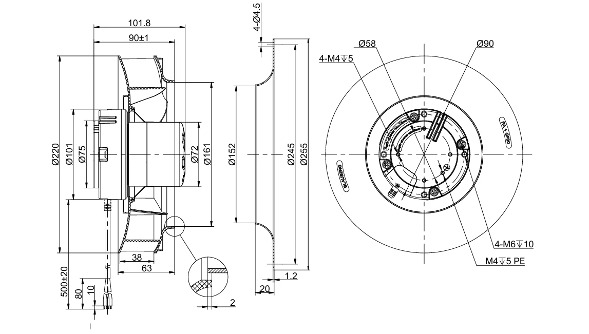 BD-B220C-EC-01 overall dimensions